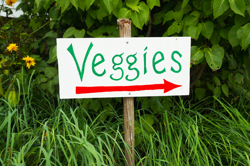 Schild mit Aufschrift Veggies